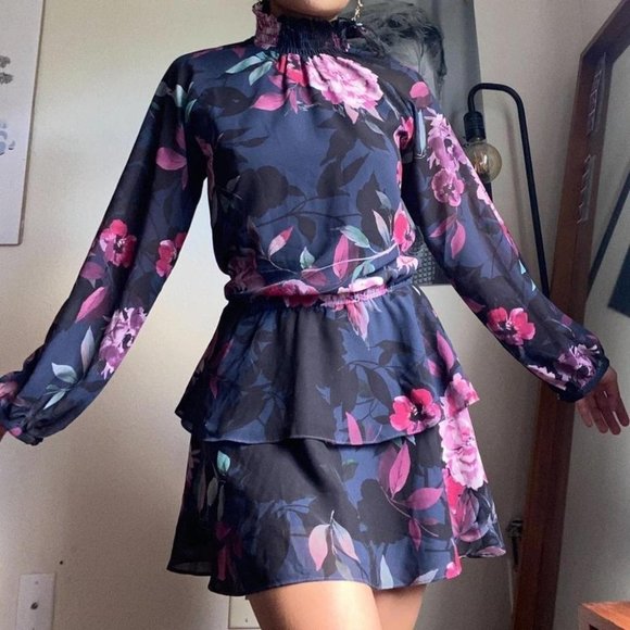 Yumi Kim Floral High Neck cocktaili dress mockneck boho retro - Picture 4 of 4